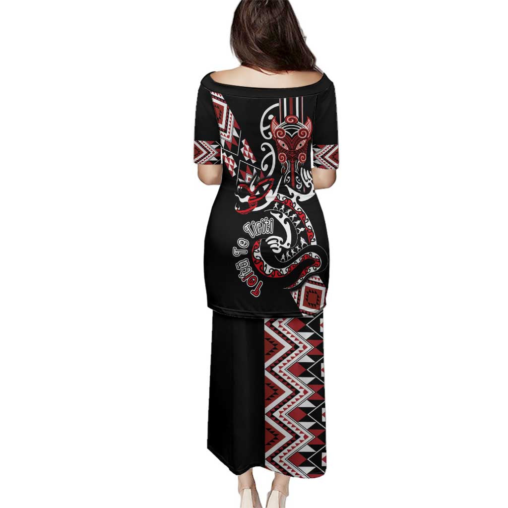 Aotearoa Toitu Te Tiriti-Honour the Treaty Family Matching Puletasi and Hawaiian Shirt Maori Taniwha Haka with Taniko and Tukutuku LT03 - Polynesian Pride