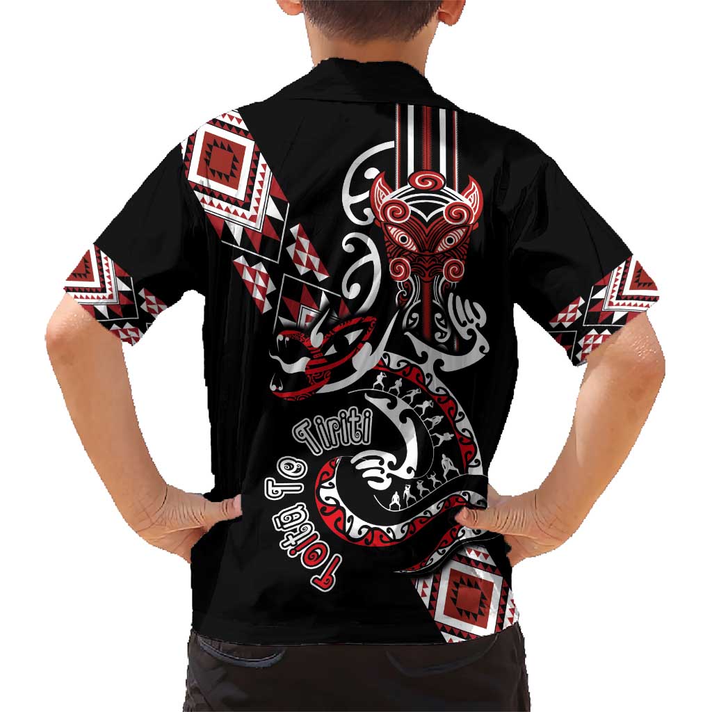 Aotearoa Toitu Te Tiriti-Honour the Treaty Family Matching Short Sleeve Bodycon Dress and Hawaiian Shirt Maori Taniwha Haka with Taniko and Tukutuku LT03 - Polynesian Pride