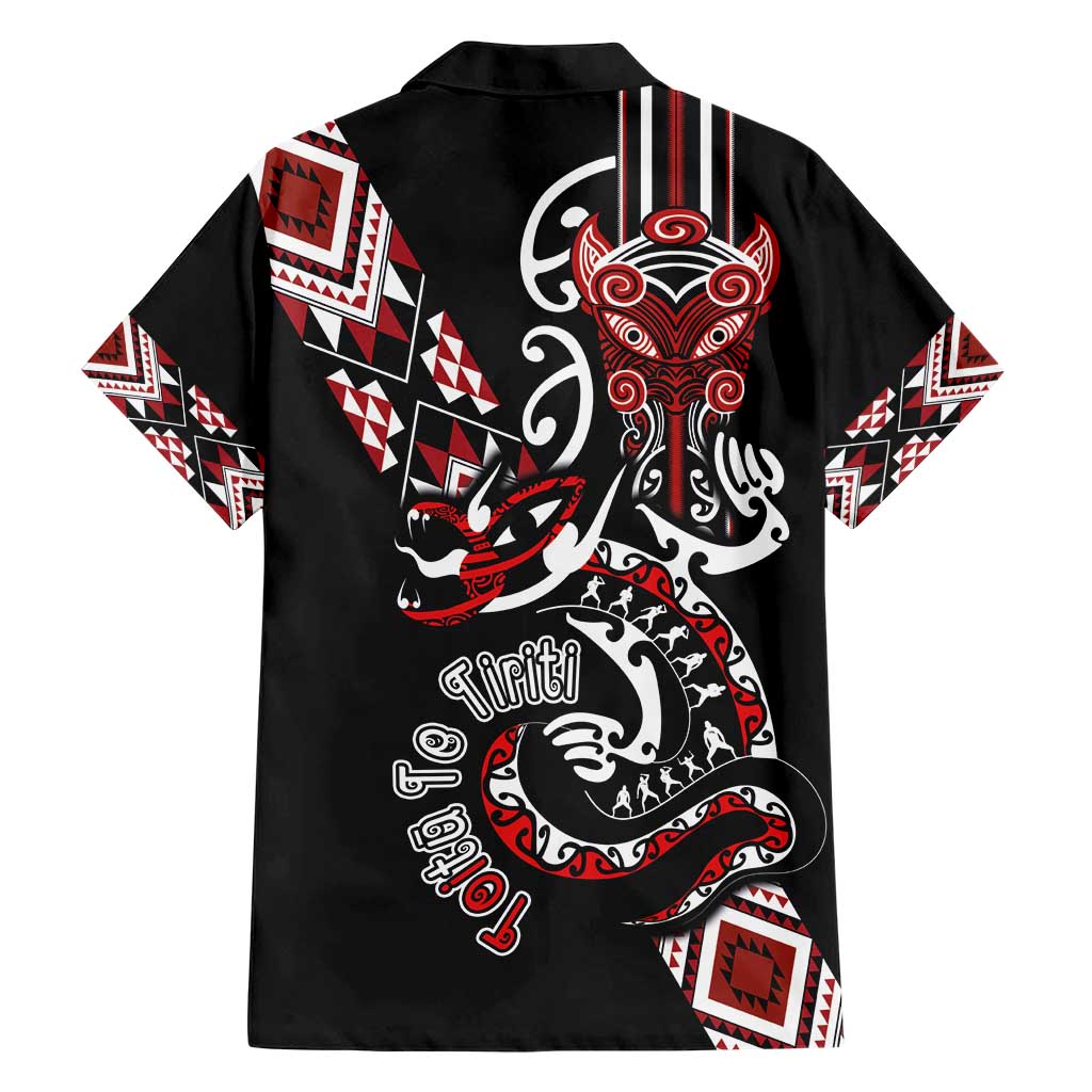 Aotearoa Toitu Te Tiriti-Honour the Treaty Family Matching Short Sleeve Bodycon Dress and Hawaiian Shirt Maori Taniwha Haka with Taniko and Tukutuku LT03 - Polynesian Pride
