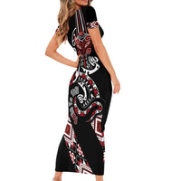 Aotearoa Toitu Te Tiriti-Honour the Treaty Family Matching Short Sleeve Bodycon Dress and Hawaiian Shirt Maori Taniwha Haka with Taniko and Tukutuku LT03 - Polynesian Pride