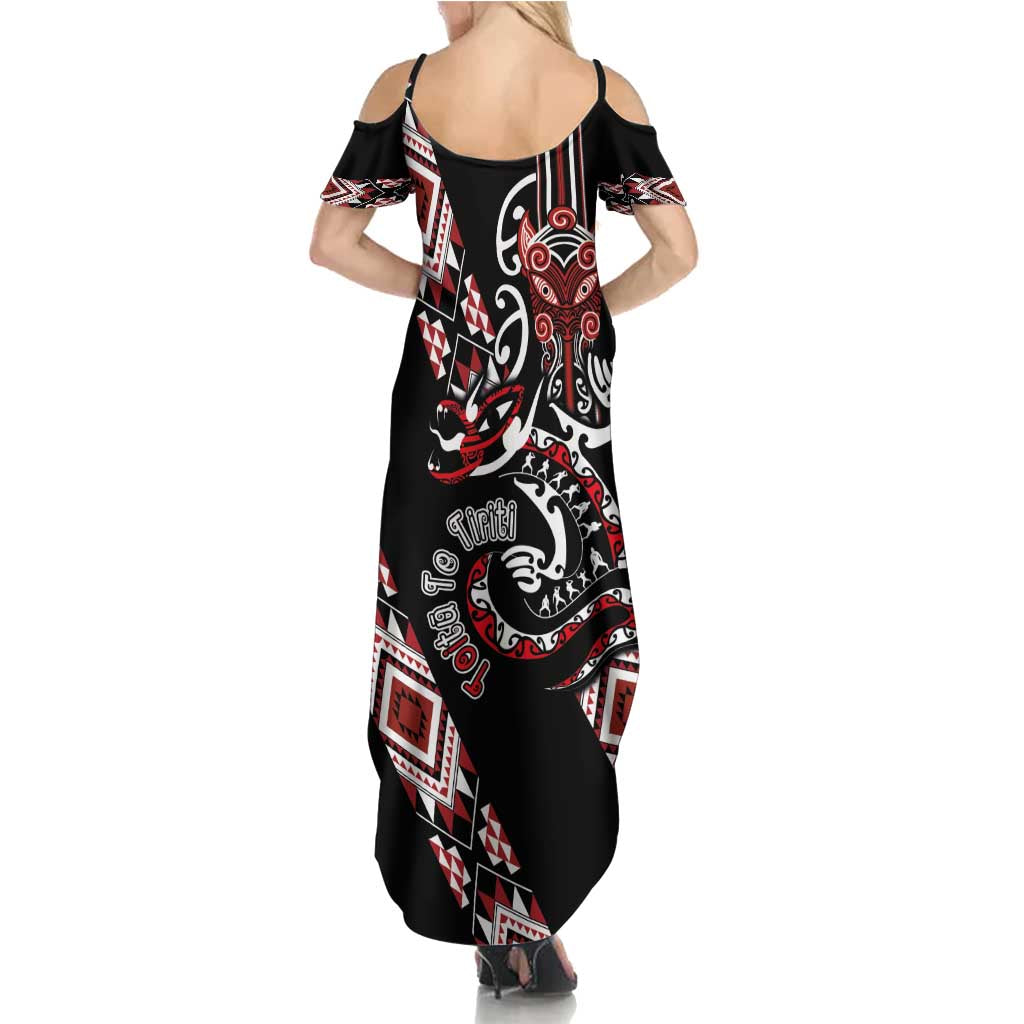 Aotearoa Toitu Te Tiriti-Honour the Treaty Family Matching Summer Maxi Dress and Hawaiian Shirt Maori Taniwha Haka with Taniko and Tukutuku LT03 - Polynesian Pride