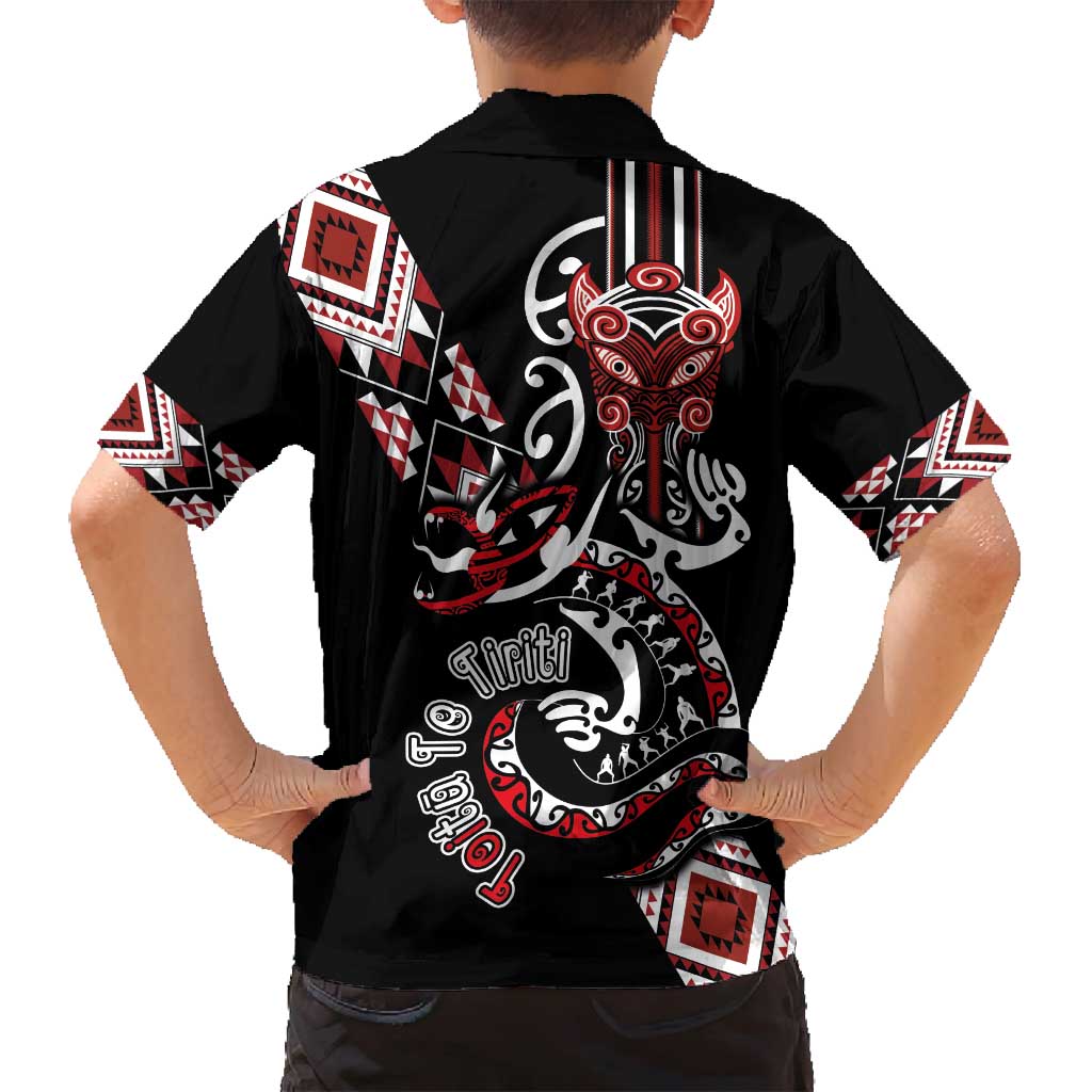 Aotearoa Toitu Te Tiriti-Honour the Treaty Family Matching Tank Maxi Dress and Hawaiian Shirt Maori Taniwha Haka with Taniko and Tukutuku LT03 - Polynesian Pride