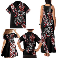 Aotearoa Toitu Te Tiriti-Honour the Treaty Family Matching Tank Maxi Dress and Hawaiian Shirt Maori Taniwha Haka with Taniko and Tukutuku LT03 - Polynesian Pride