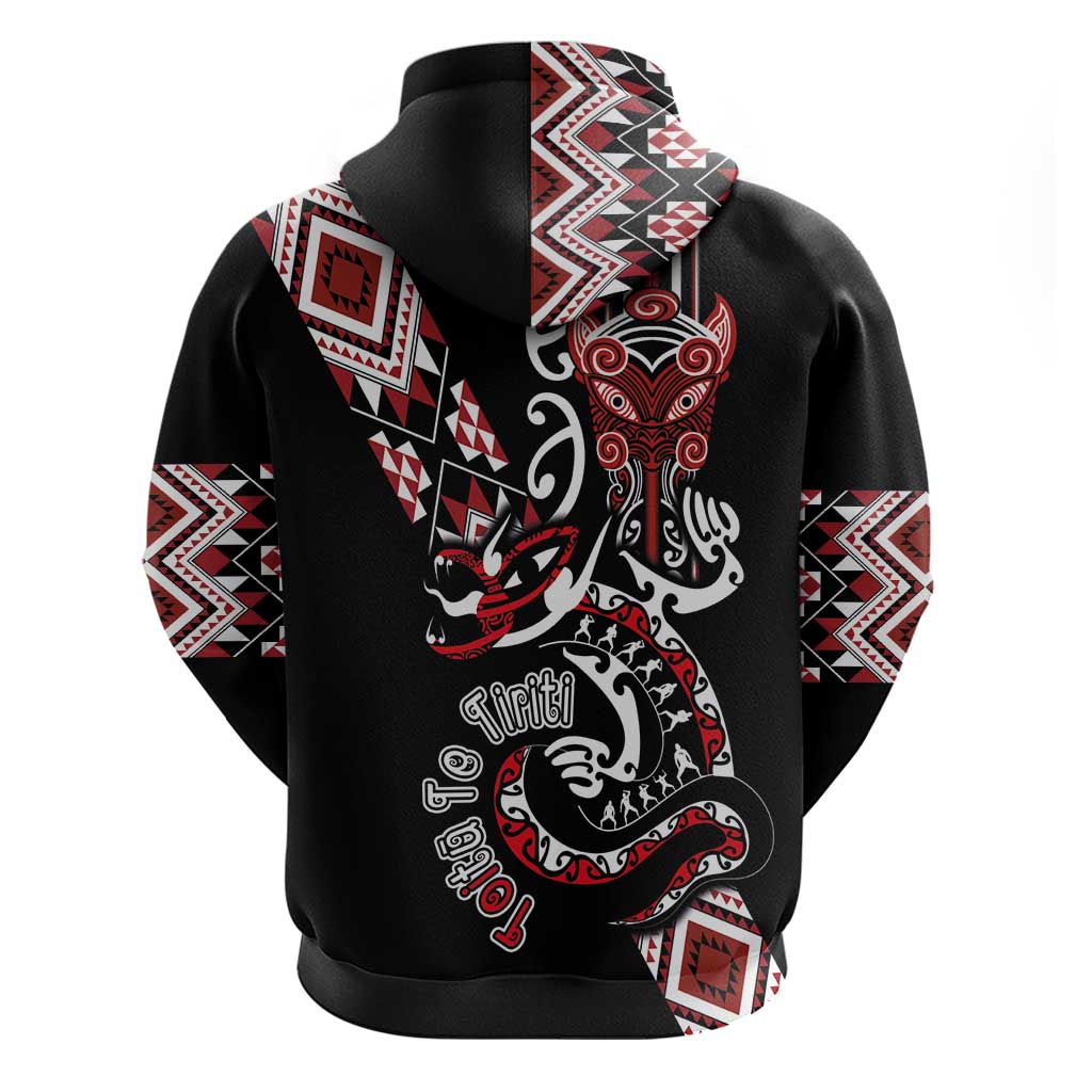 Aotearoa Toitu Te Tiriti-Honour the Treaty Hoodie Maori Taniwha Haka with Taniko and Tukutuku