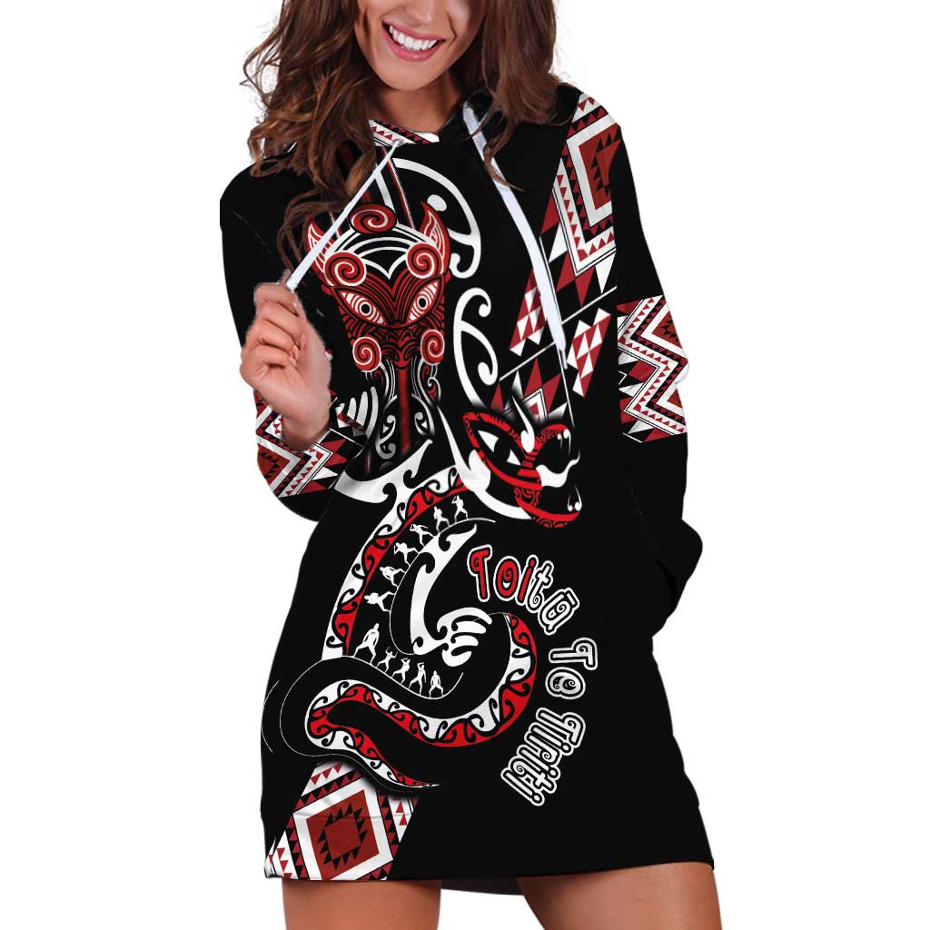 Aotearoa Toitu Te Tiriti-Honour the Treaty Hoodie Dress Maori Taniwha Haka with Taniko and Tukutuku