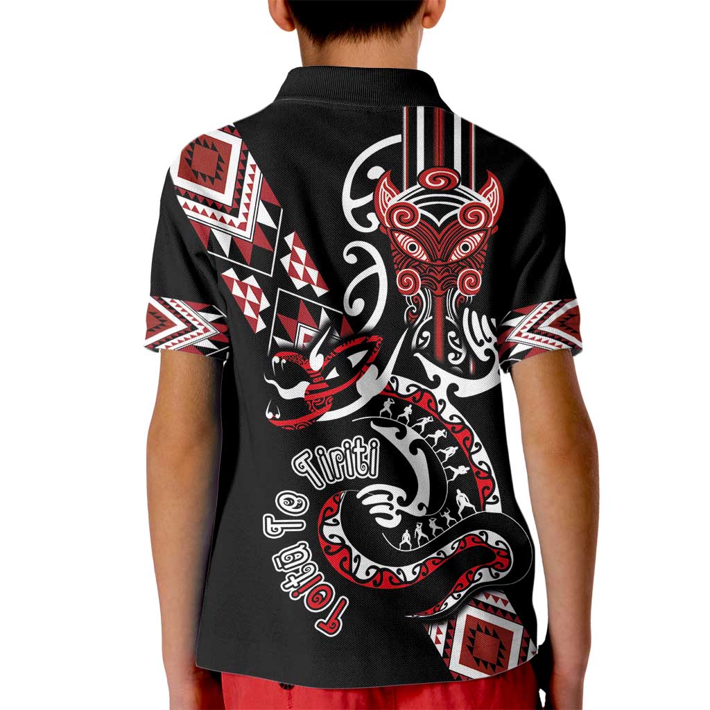 Aotearoa Toitu Te Tiriti-Honour the Treaty Kid Polo Shirt Maori Taniwha Haka with Taniko and Tukutuku LT03 - Polynesian Pride