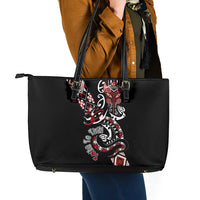 Aotearoa Toitu Te Tiriti-Honour the Treaty Leather Tote Bag Maori Taniwha Haka with Taniko and Tukutuku LT03 - Polynesian Pride