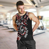 Aotearoa Toitu Te Tiriti-Honour the Treaty Men Tank Top Maori Taniwha Haka with Taniko and Tukutuku LT03 Black - Polynesian Pride