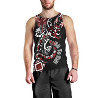 Aotearoa Toitu Te Tiriti-Honour the Treaty Men Tank Top Maori Taniwha Haka with Taniko and Tukutuku LT03 - Polynesian Pride