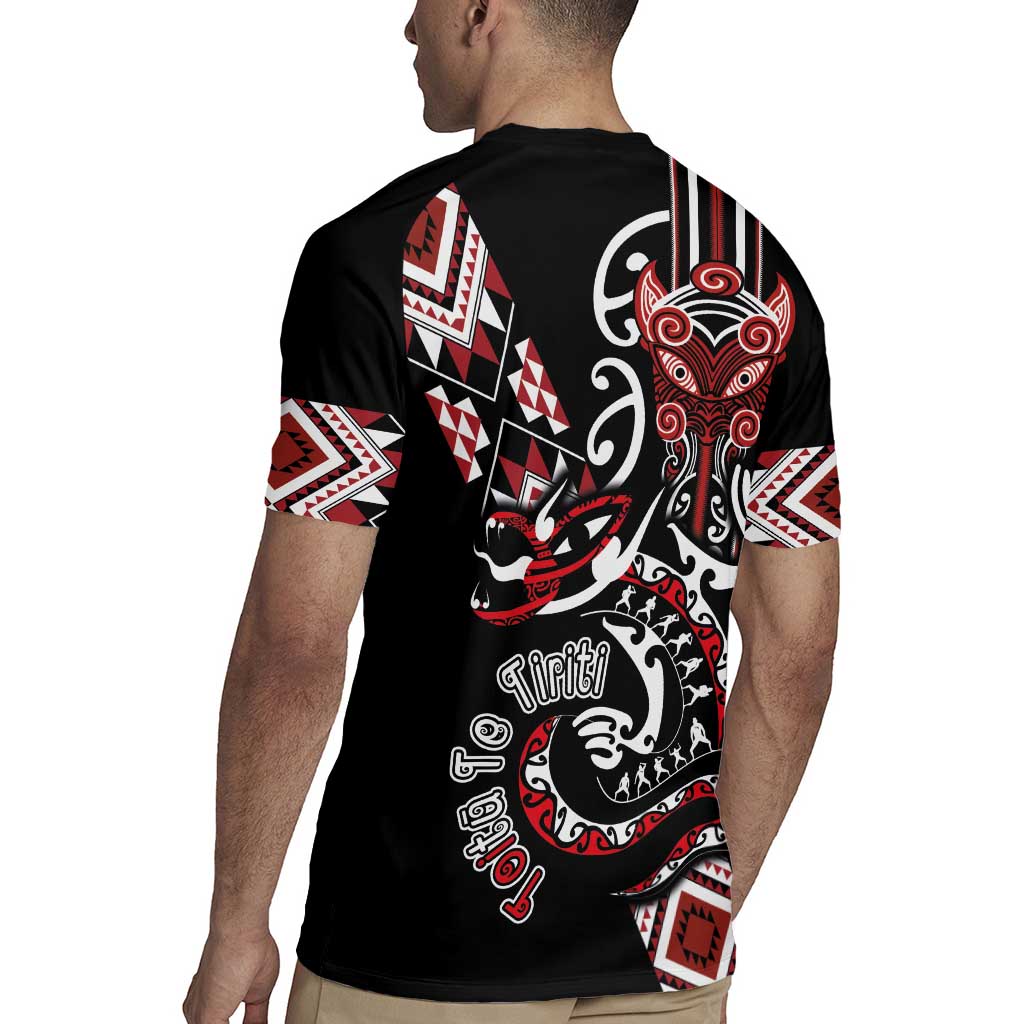 Aotearoa Toitu Te Tiriti-Honour the Treaty Rugby Jersey Maori Taniwha Haka with Taniko and Tukutuku LT03 - Polynesian Pride