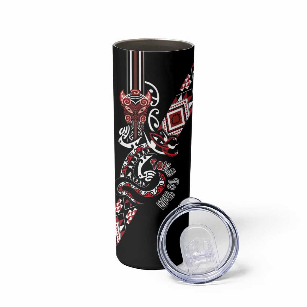 Aotearoa Toitu Te Tiriti-Honour the Treaty Skinny Tumbler Maori Taniwha Haka with Taniko and Tukutuku LT03 - Polynesian Pride