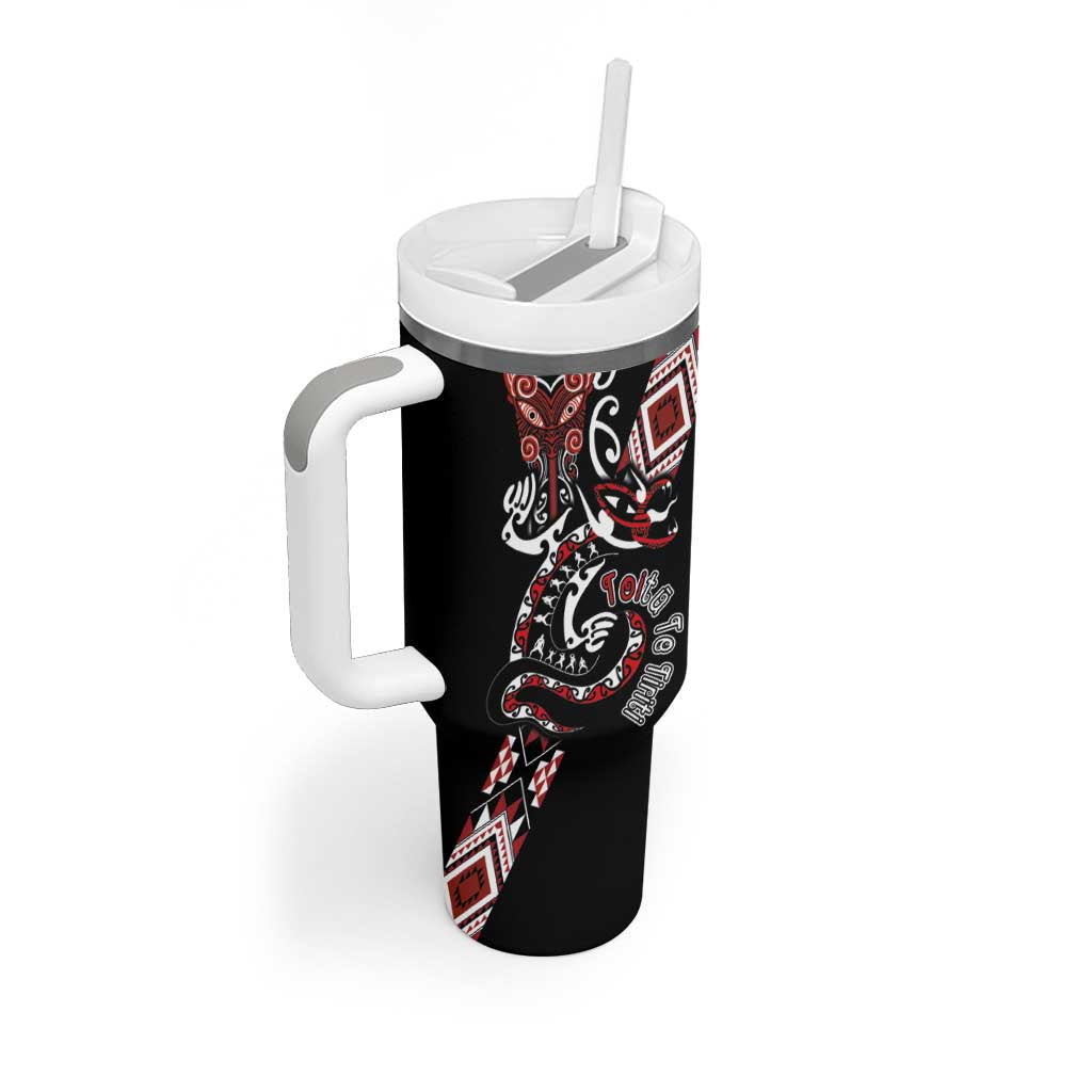 Aotearoa Toitu Te Tiriti-Honour the Treaty Tumbler With Handle Maori Taniwha Haka with Taniko and Tukutuku LT03 - Polynesian Pride