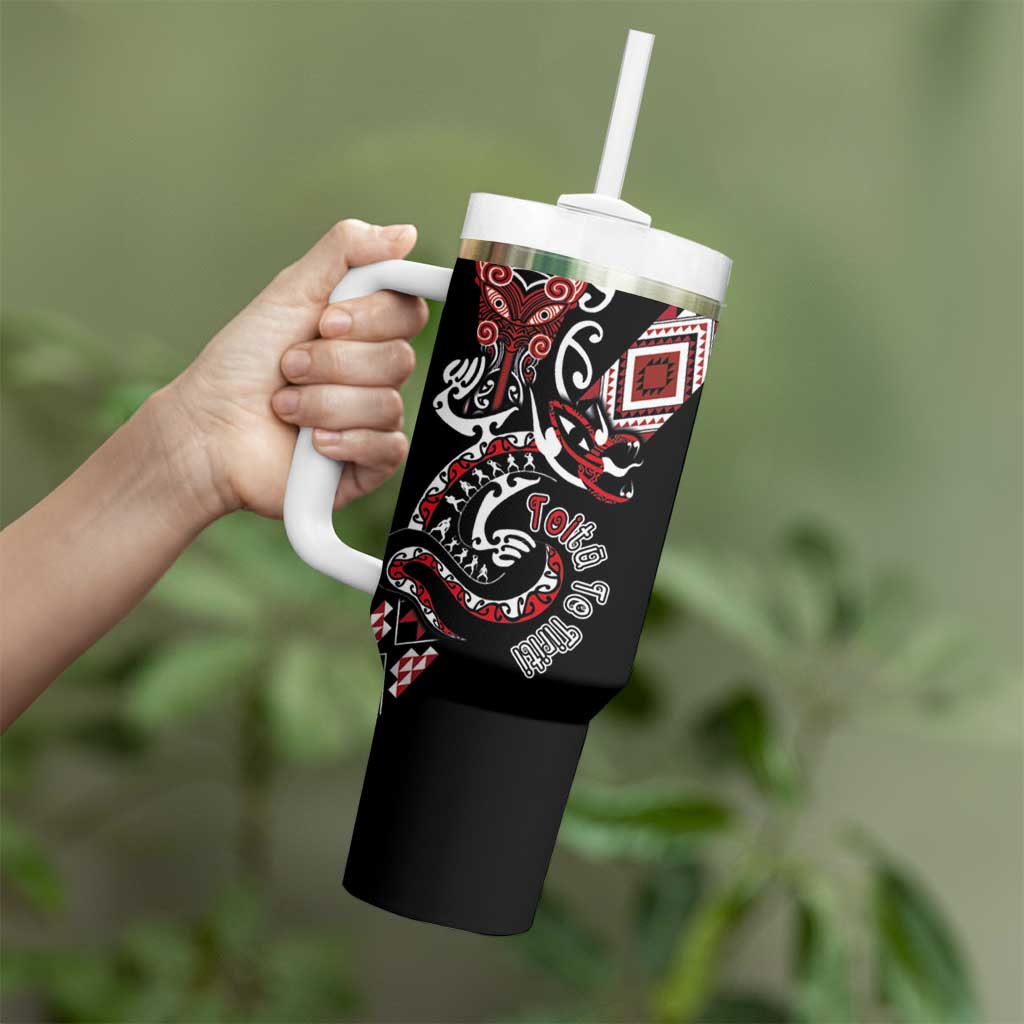 Aotearoa Toitu Te Tiriti-Honour the Treaty Tumbler With Handle Maori Taniwha Haka with Taniko and Tukutuku LT03 - Polynesian Pride