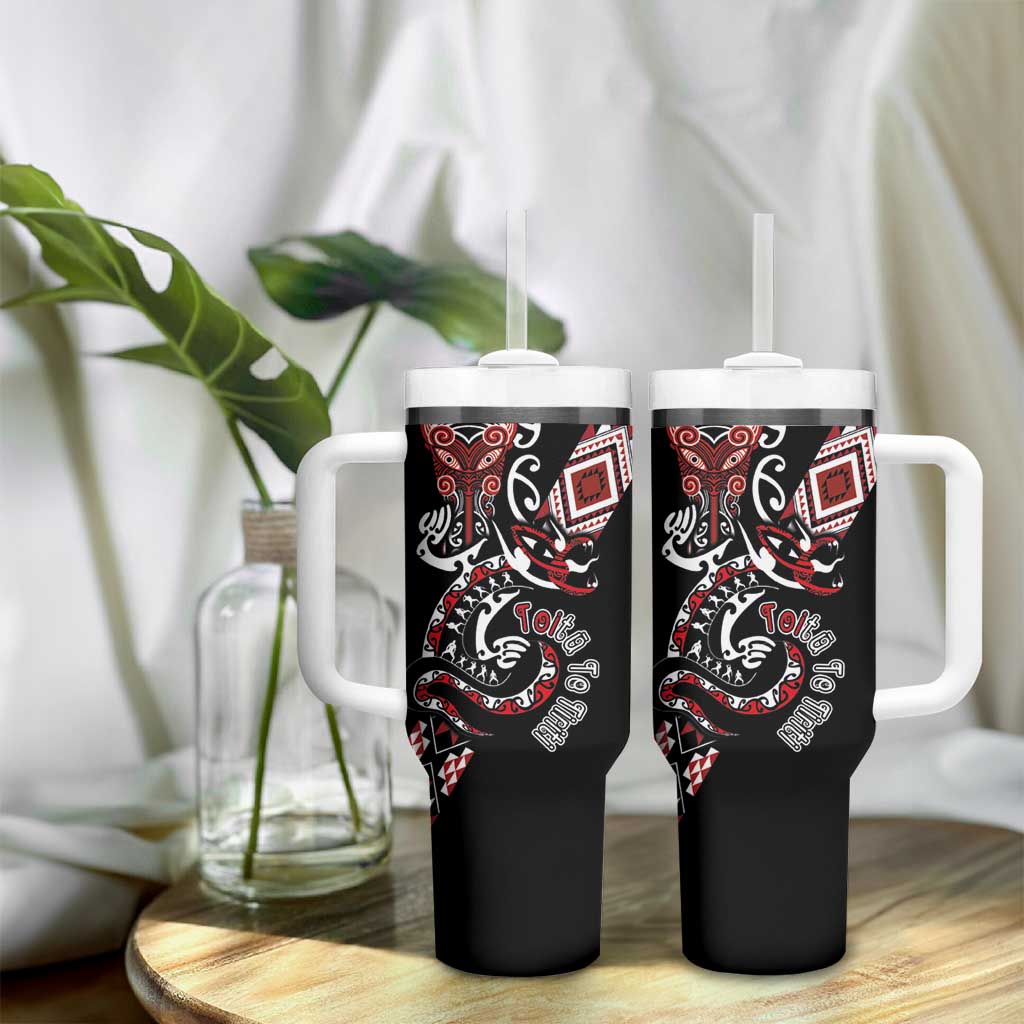 Aotearoa Toitu Te Tiriti-Honour the Treaty Tumbler With Handle Maori Taniwha Haka with Taniko and Tukutuku LT03 - Polynesian Pride