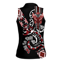 Aotearoa Toitu Te Tiriti-Honour the Treaty Women Sleeveless Polo Shirt Maori Taniwha Haka with Taniko and Tukutuku