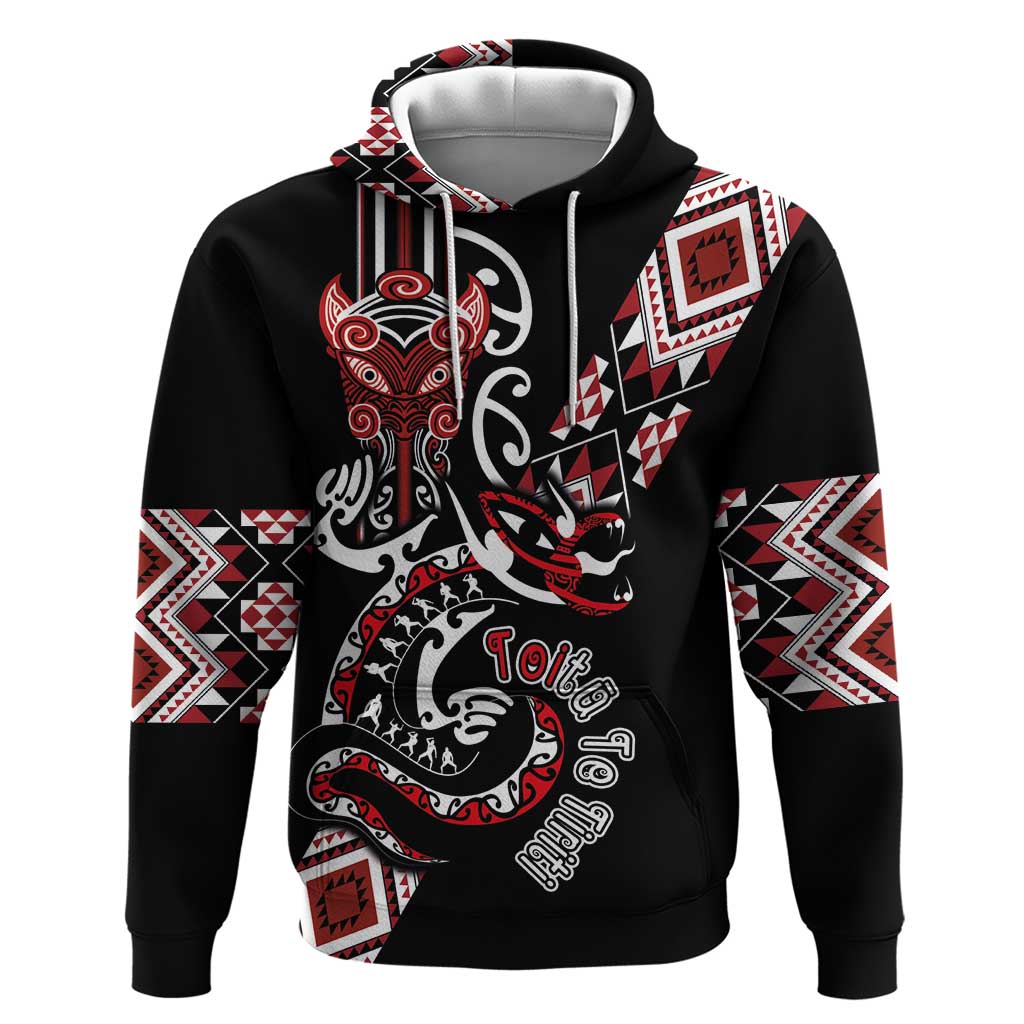 Aotearoa Toitu Te Tiriti-Honour the Treaty Zip Hoodie Maori Taniwha Haka with Taniko and Tukutuku