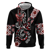 Aotearoa Toitu Te Tiriti-Honour the Treaty Zip Hoodie Maori Taniwha Haka with Taniko and Tukutuku