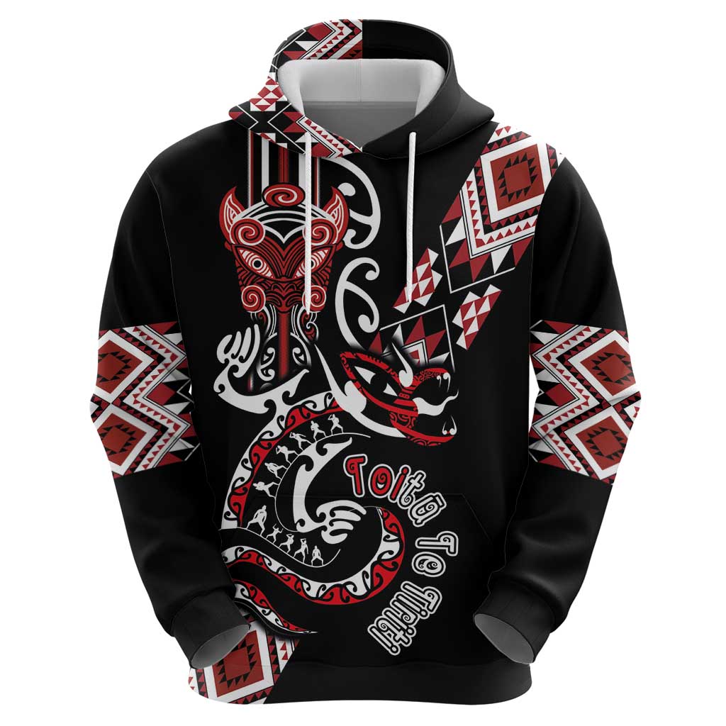 Aotearoa Toitu Te Tiriti-Honour the Treaty Zip Hoodie Maori Taniwha Haka with Taniko and Tukutuku
