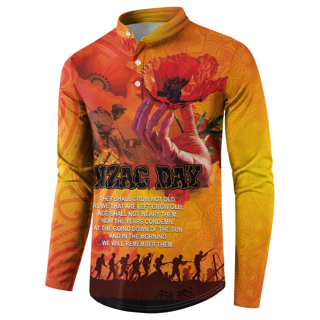 Australia and New Zealand ANZAC Day Button Sweatshirt Soldiers Memories - Red Poppies with Aboriginal and Maori Art