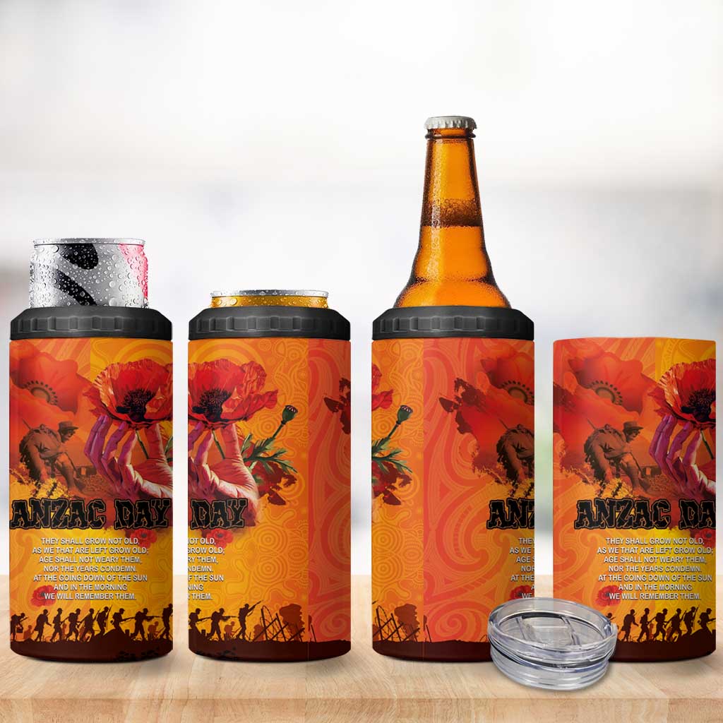 Australia and New Zealand ANZAC Day 4 in 1 Can Cooler Tumbler Soldiers Memories - Red Poppies with Aboriginal and Maori Art LT03 - Polynesian Pride