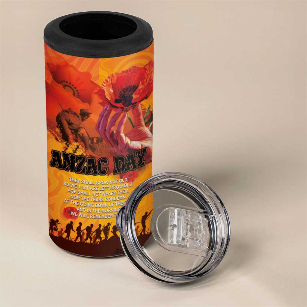 Australia and New Zealand ANZAC Day 4 in 1 Can Cooler Tumbler Soldiers Memories - Red Poppies with Aboriginal and Maori Art LT03 - Polynesian Pride