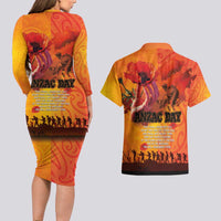 Australia and New Zealand ANZAC Day Couples Matching Long Sleeve Bodycon Dress and Hawaiian Shirt Soldiers Memories - Red Poppies with Aboriginal and Maori Art