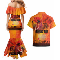 Australia and New Zealand ANZAC Day Couples Matching Mermaid Dress and Hawaiian Shirt Soldiers Memories - Red Poppies with Aboriginal and Maori Art