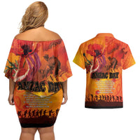 Australia and New Zealand ANZAC Day Couples Matching Off Shoulder Short Dress and Hawaiian Shirt Soldiers Memories - Red Poppies with Aboriginal and Maori Art
