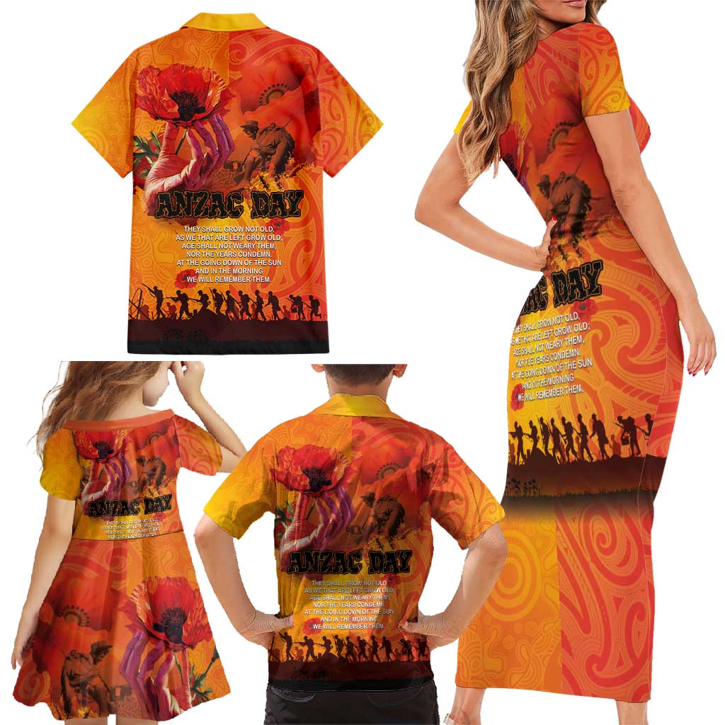 Australia and New Zealand ANZAC Day Family Matching Short Sleeve Bodycon Dress and Hawaiian Shirt Soldiers Memories - Red Poppies with Aboriginal and Maori Art