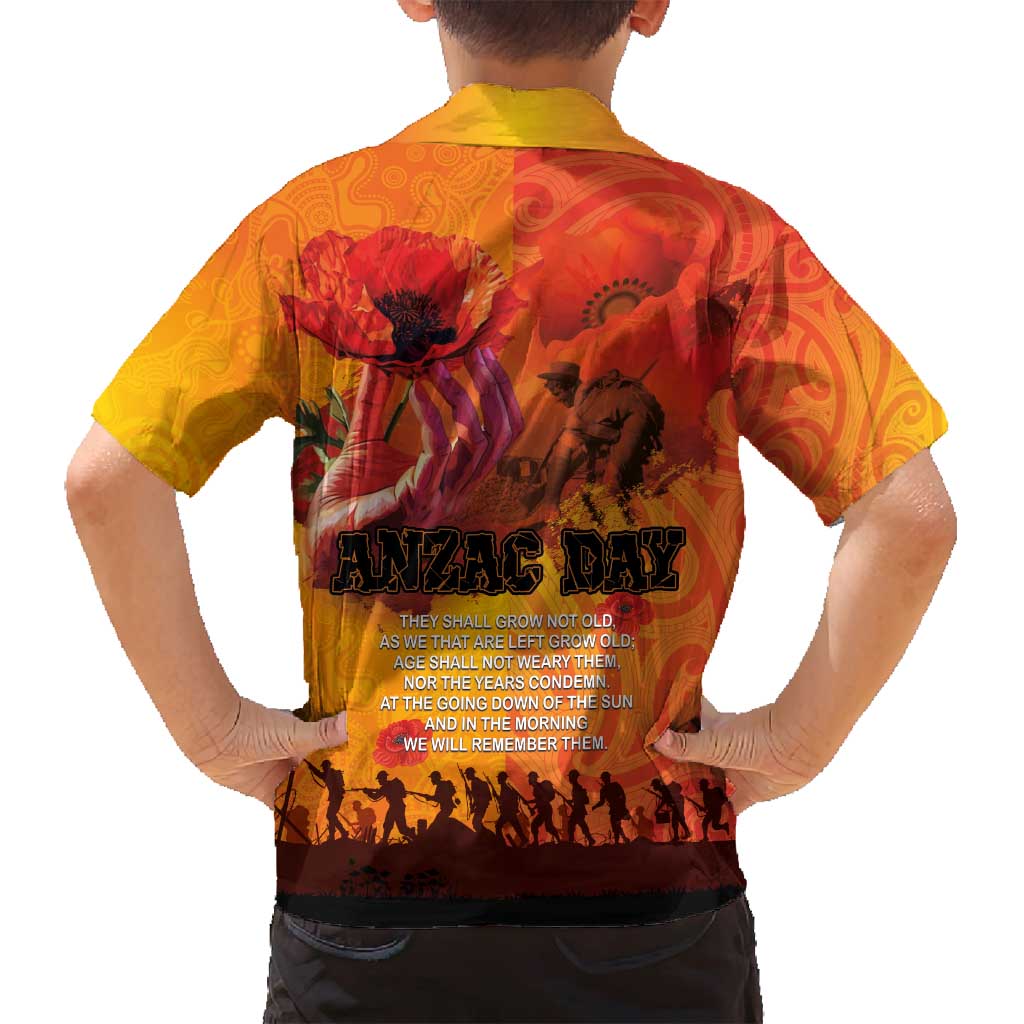 Australia and New Zealand ANZAC Day Family Matching Tank Maxi Dress and Hawaiian Shirt Soldiers Memories - Red Poppies with Aboriginal and Maori Art