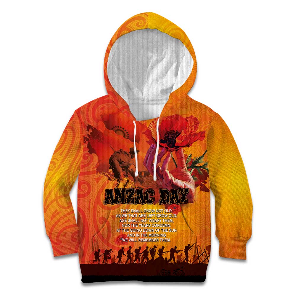 Australia and New Zealand ANZAC Day Kid Hoodie Soldiers Memories - Red Poppies with Aboriginal and Maori Art