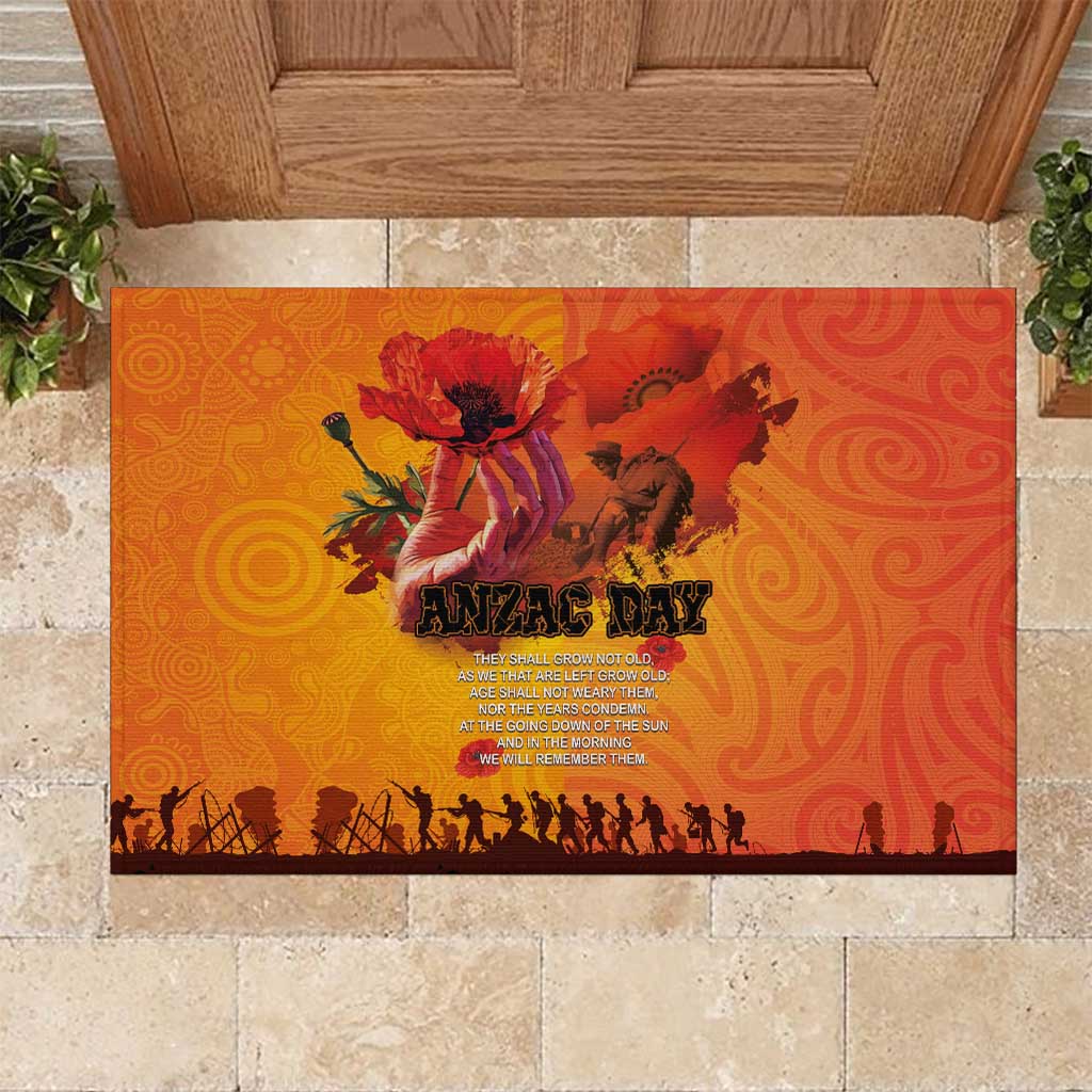 Australia and New Zealand ANZAC Day Rubber Doormat Soldiers Memories - Red Poppies with Aboriginal and Maori Art