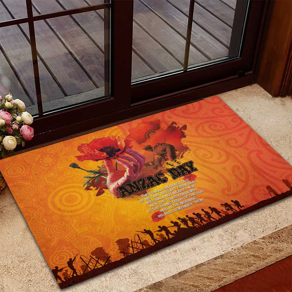 Australia and New Zealand ANZAC Day Rubber Doormat Soldiers Memories - Red Poppies with Aboriginal and Maori Art