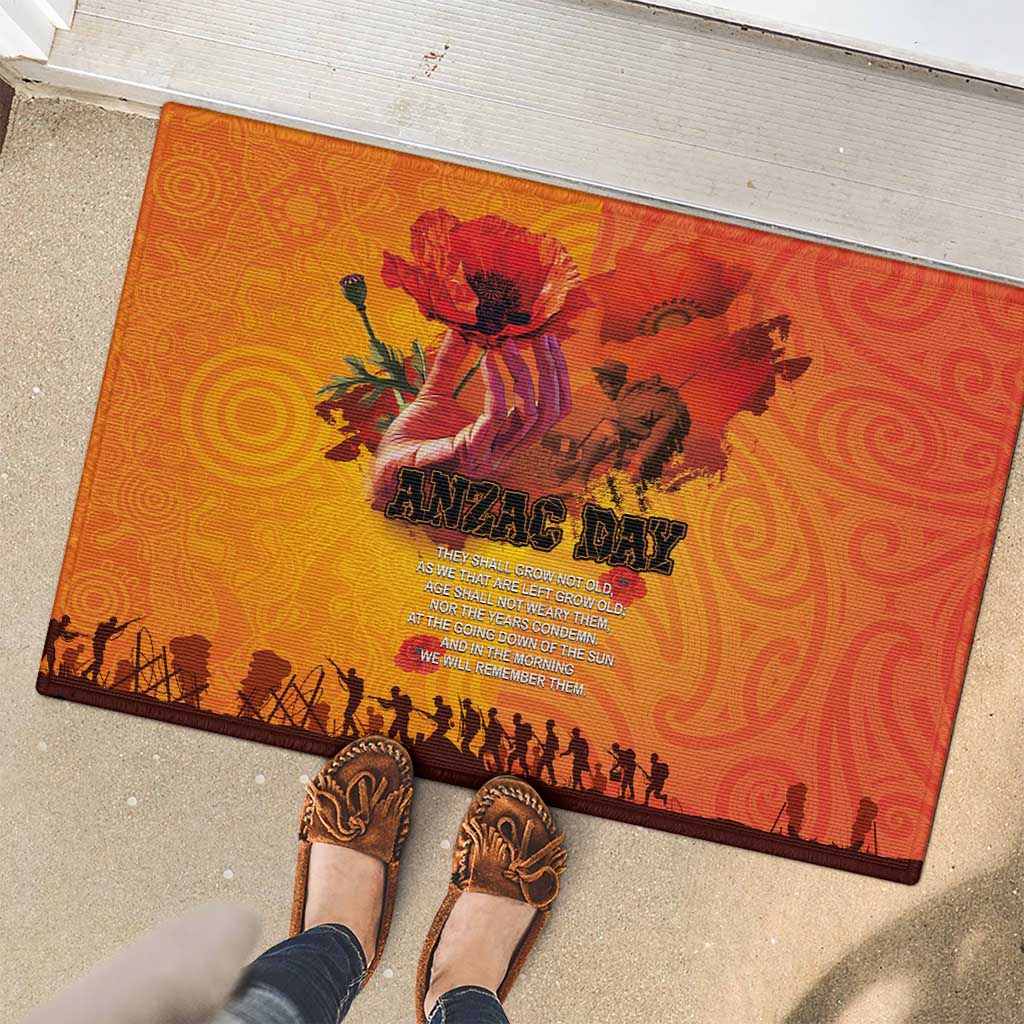 Australia and New Zealand ANZAC Day Rubber Doormat Soldiers Memories - Red Poppies with Aboriginal and Maori Art