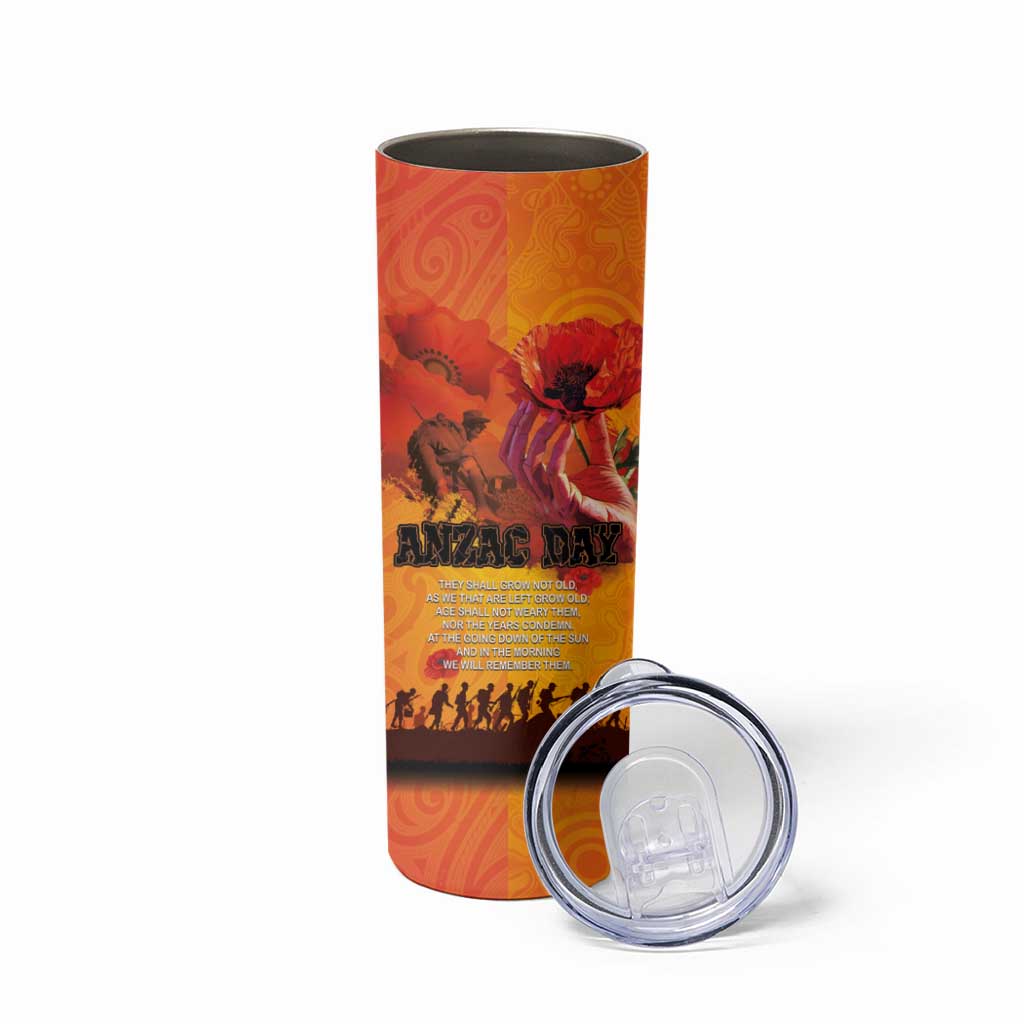 Australia and New Zealand ANZAC Day Skinny Tumbler Soldiers Memories - Red Poppies with Aboriginal and Maori Art LT03 - Polynesian Pride