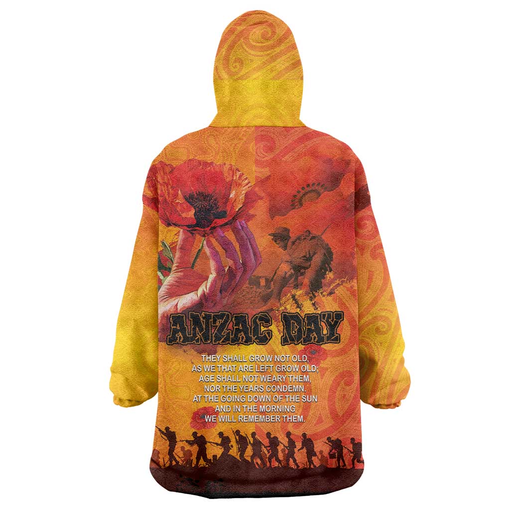 Australia and New Zealand ANZAC Day Wearable Blanket Hoodie Soldiers Memories - Red Poppies with Aboriginal and Maori Art