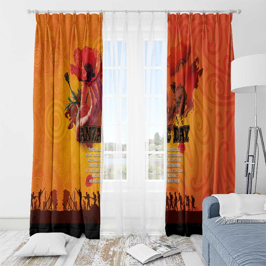 Australia and New Zealand ANZAC Day Window Curtain Soldiers Memories - Red Poppies with Aboriginal and Maori Art