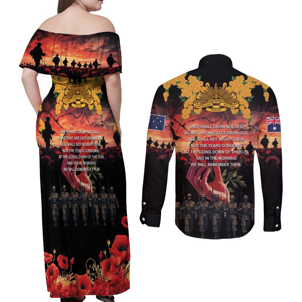 Australia ANZAC Day Couples Matching Off Shoulder Maxi Dress and Long Sleeve Button Shirt Forever in My Thoughts