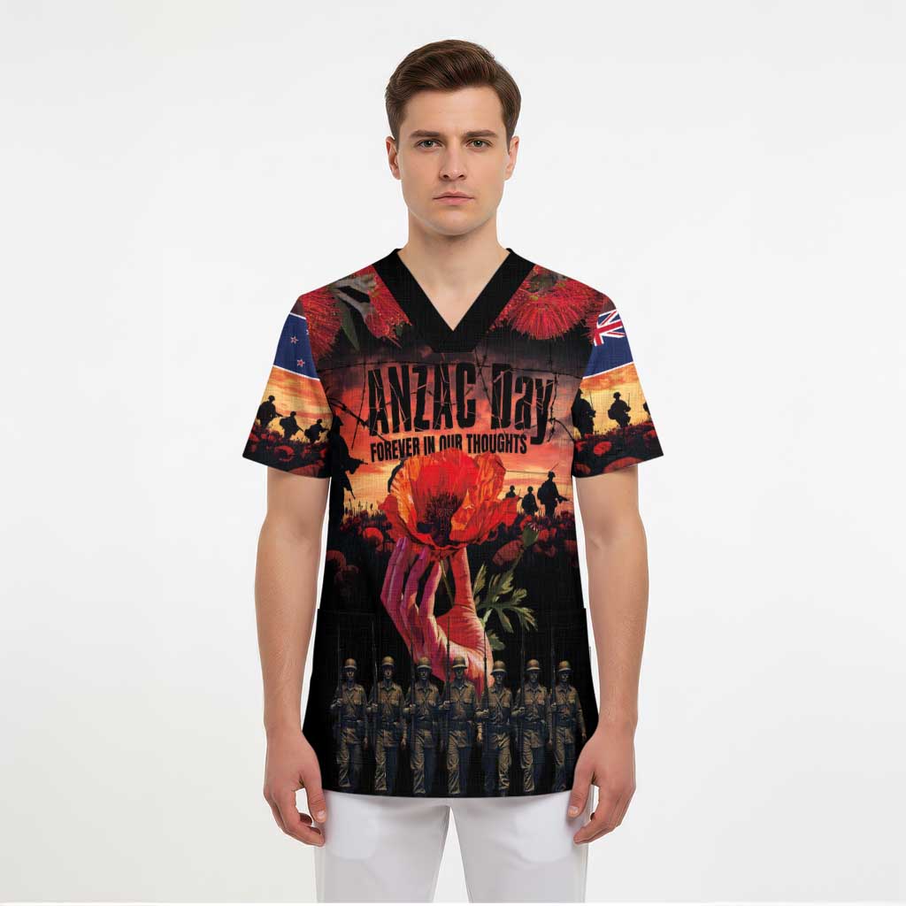 New Zealand ANZAC Day Scrub Top Forever in My Thoughts - Polynesian Pride