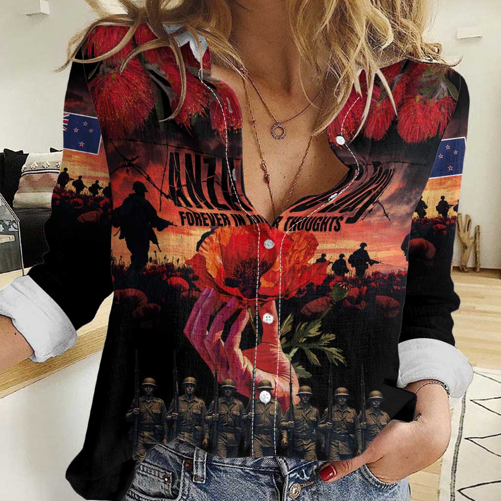 New Zealand ANZAC Day Women Casual Shirt Forever in My Thoughts LT03 Female Black - Polynesian Pride