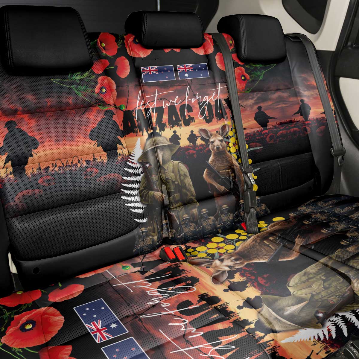 Australia and New Zealand ANZAC Day Back Car Seat Cover Kangaroo and Kiwi Bird Soldier - Forever in My Thoughts