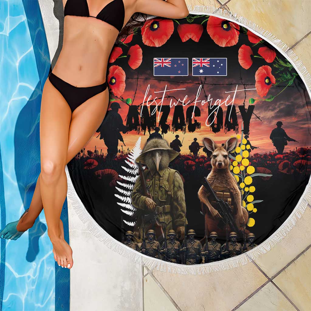 Australia and New Zealand ANZAC Day Beach Blanket Kangaroo and Kiwi Bird Soldier - Forever in My Thoughts