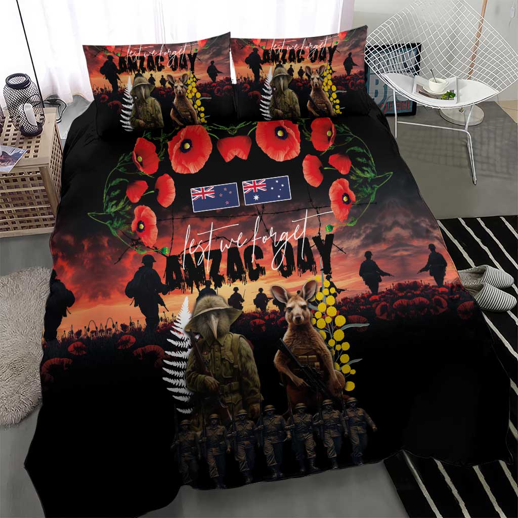 Australia and New Zealand ANZAC Day Bedding Set Kangaroo and Kiwi Bird Soldier - Forever in My Thoughts