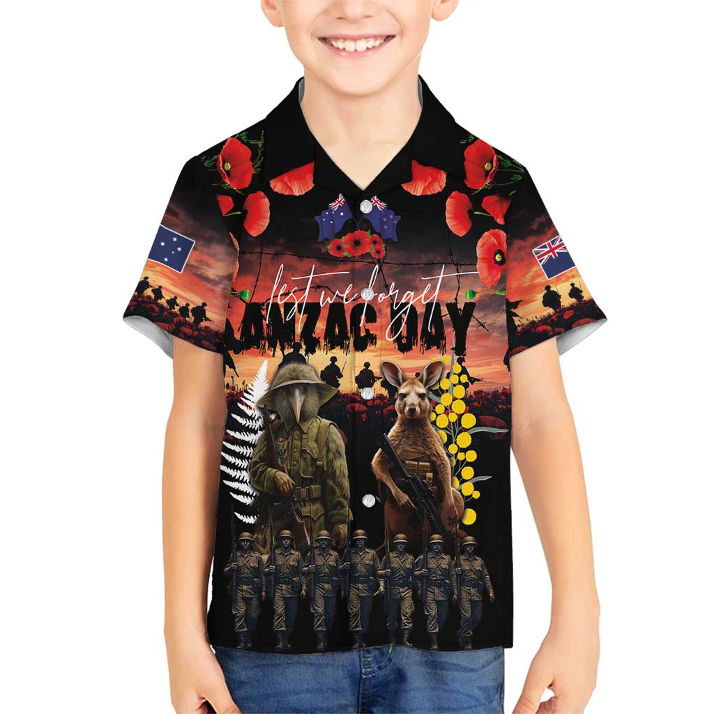 Australia and New Zealand ANZAC Day Family Matching Off Shoulder Maxi Dress and Hawaiian Shirt Kangaroo and Kiwi Bird Soldier - Forever in My Thoughts