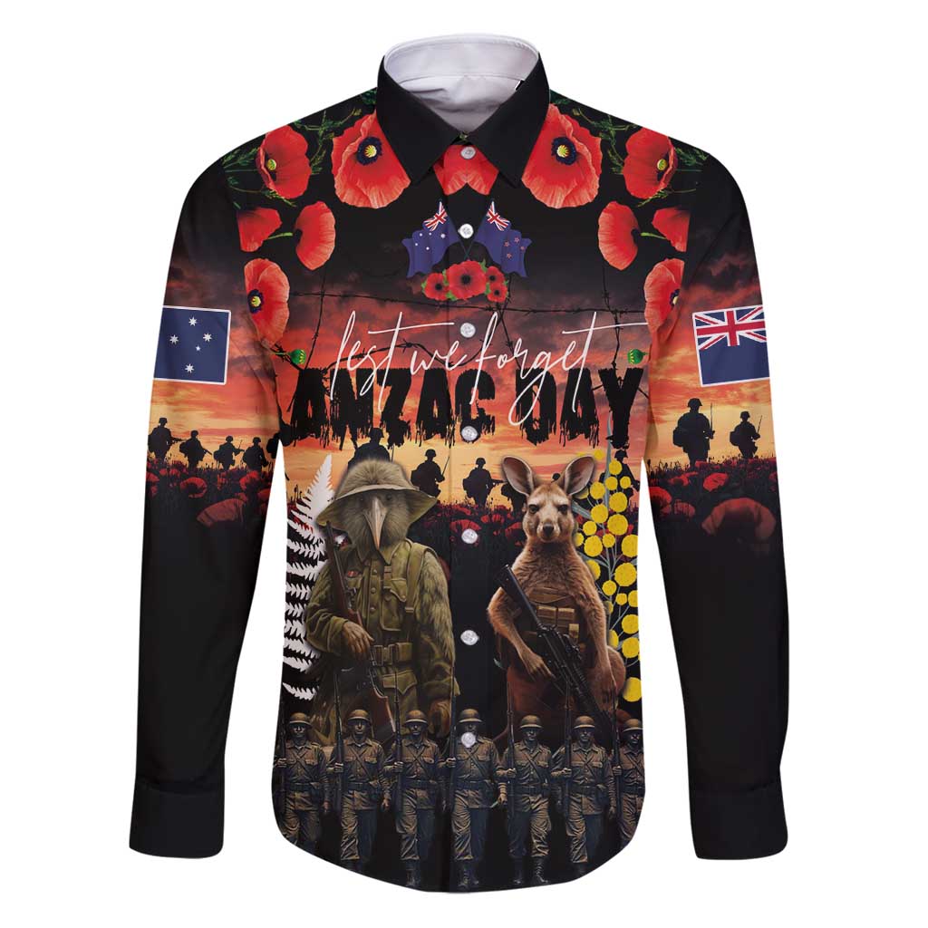 Australia and New Zealand ANZAC Day Family Matching Puletasi and Hawaiian Shirt Kangaroo and Kiwi Bird Soldier - Forever in My Thoughts