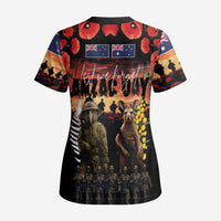 Australia and New Zealand ANZAC Day Scrub Top Kangaroo and Kiwi Bird Soldier - Forever in My Thoughts - Polynesian Pride