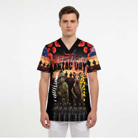 Australia and New Zealand ANZAC Day Scrub Top Kangaroo and Kiwi Bird Soldier - Forever in My Thoughts - Polynesian Pride