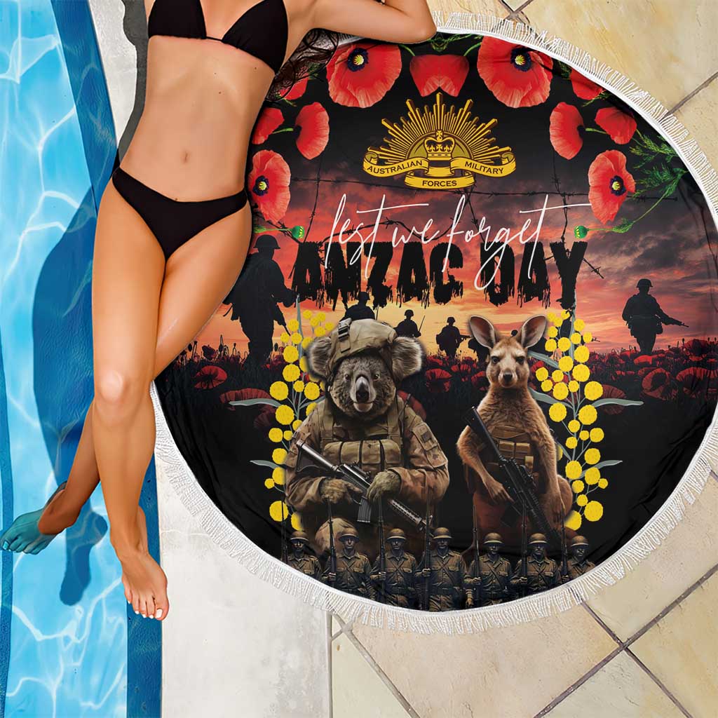Australia ANZAC Day Beach Blanket Kangaroo and Koala Soldier - Forever in My Thoughts