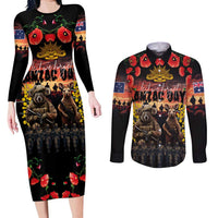 Australia ANZAC Day Couples Matching Long Sleeve Bodycon Dress and Long Sleeve Button Shirt Kangaroo and Koala Soldier - Forever in My Thoughts
