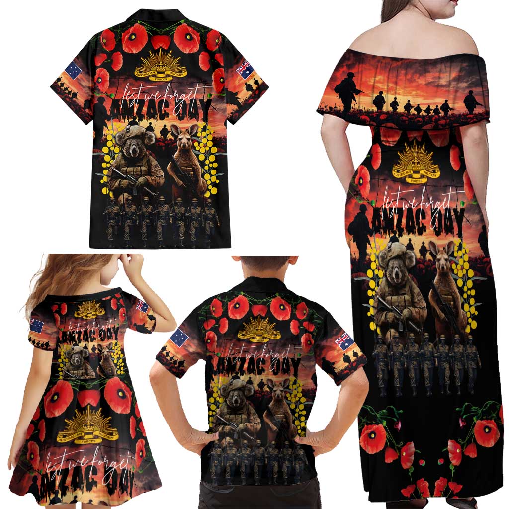 Australia ANZAC Day Family Matching Off Shoulder Maxi Dress and Hawaiian Shirt Kangaroo and Koala Soldier - Forever in My Thoughts